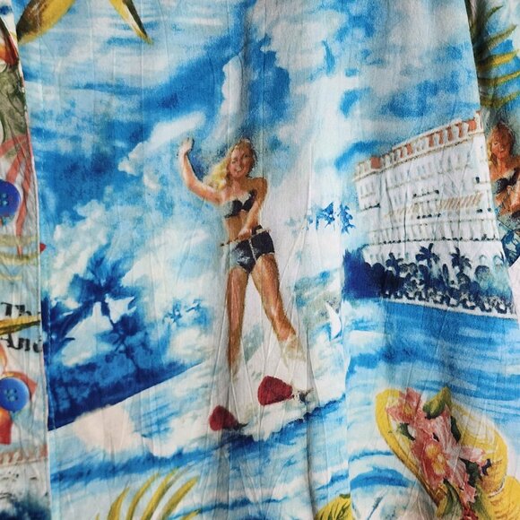 Jams World Shirt Womens Small Blue Love Letter Aloha Hawaiian Made in USA Camp - Picture 2 of 11